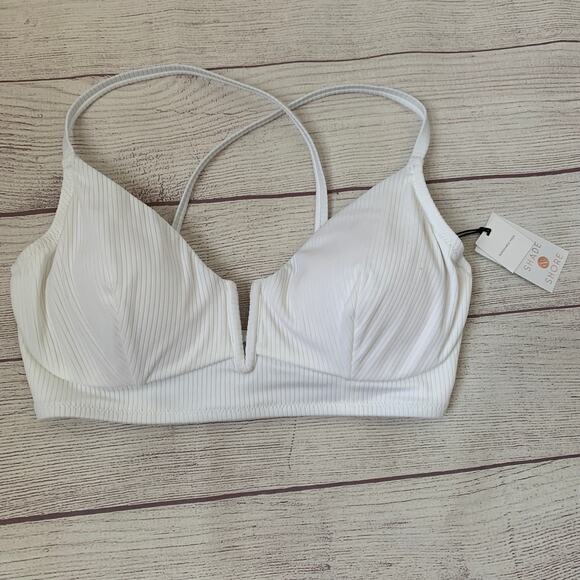 Shade & Shore White Ribbed Bikini Top Adjustable Straps Underwire Size 34 DD - Picture 1 of 16